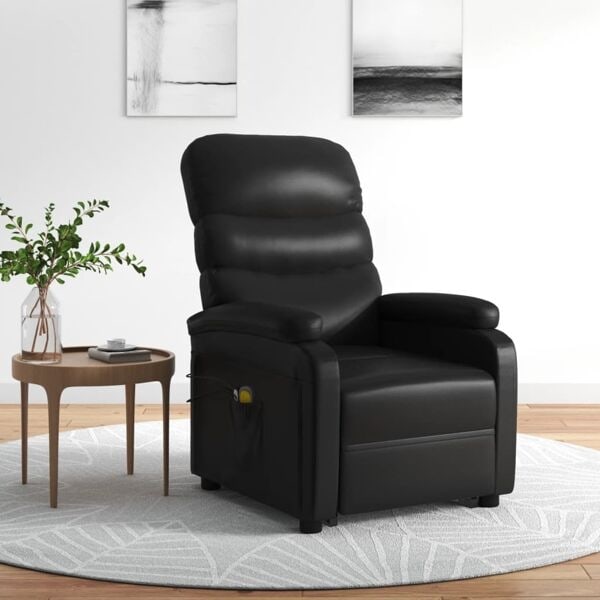 vidaXL Massagefåtölj med uppresningshjälp svart konstläder Svart
