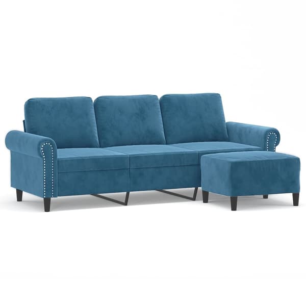 vidaXL 3-sitssoffa med fotpall blå 180 cm sammet Blå