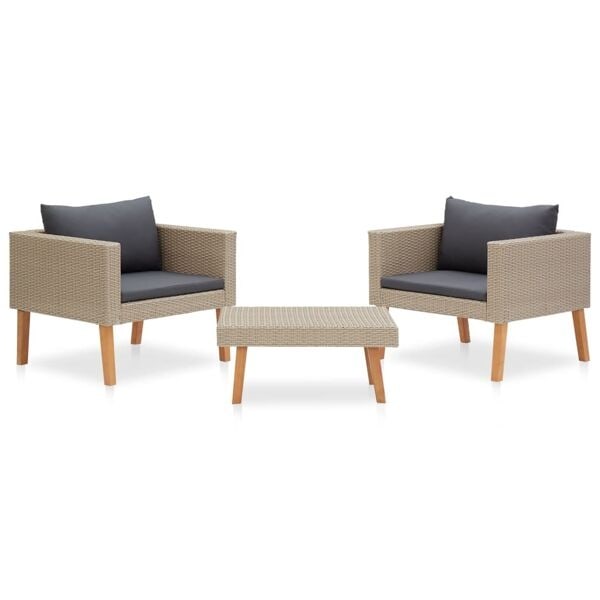 vidaXL Loungeset för trädgården med dynor 3 delar konstrotting beige Beige