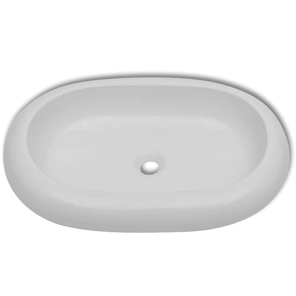 vidaXL Handfat med blandare keramik oval vit Vit