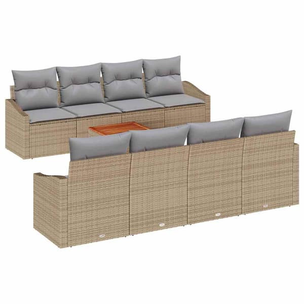 vidaXL Trädgårdsoffset 9 st Beige och Ljusgrå konstrotting Beige