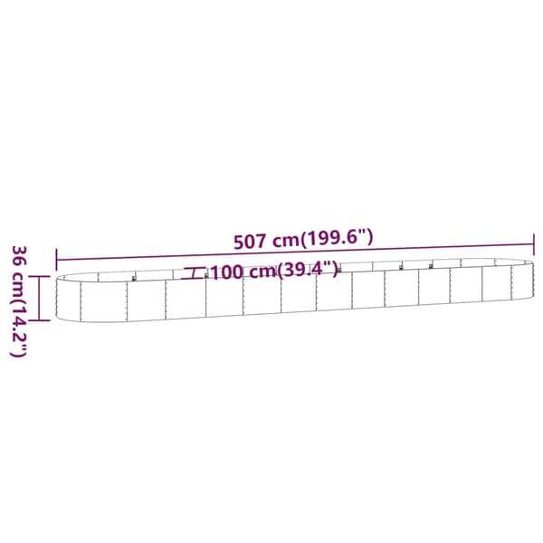 vidaXL Odlingslåda pulverlackerat stål 507x100x36 cm silver Silver
