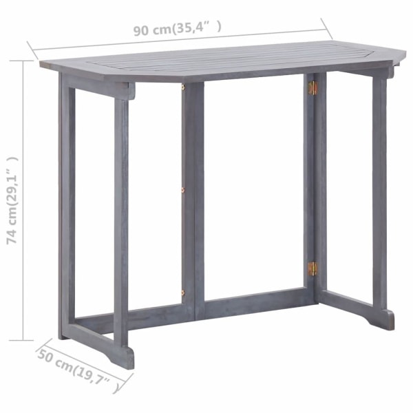 vidaXL Hopfällbart balkongbord 90x50x74 cm massivt akaciaträ grå