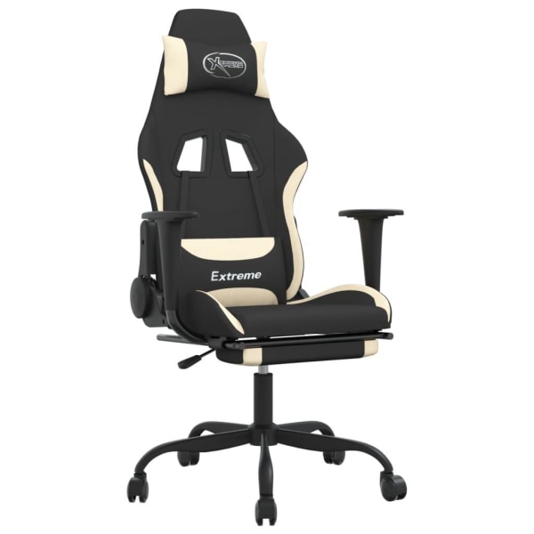 vidaXL Gamingstol med fotstöd och massage svart och gräddvit tyg Kräm