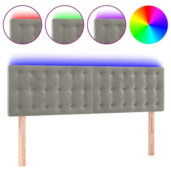 vidaXL Sänggavel LED ljusgrå 144x5x78/88 cm sammet Grå