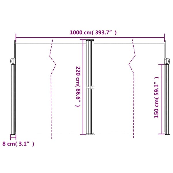 vidaXL Infällbar sidomarkis svart 220x1000 cm Svart