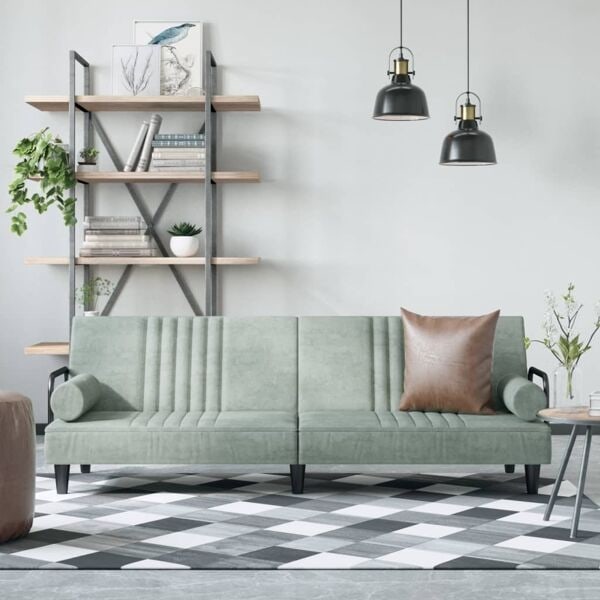 vidaXL Bäddsoffa med armstöd ljusgrå sammet Grå