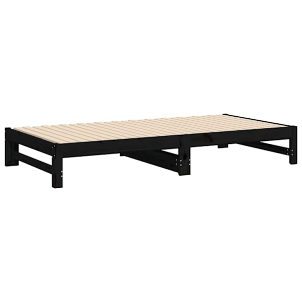 vidaXL Utdragbar dagbädd svart 2x(100x200) cm massiv furu Svart