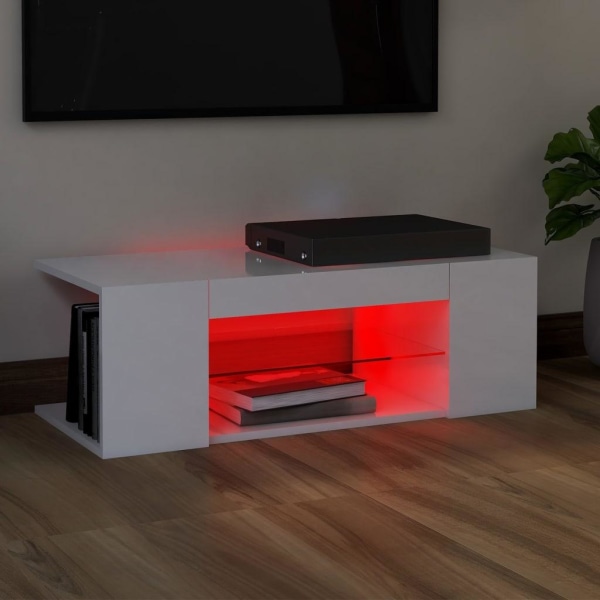 vidaXL TV-bänk med LED-belysning vit högglans 90x39x30 cm Vit