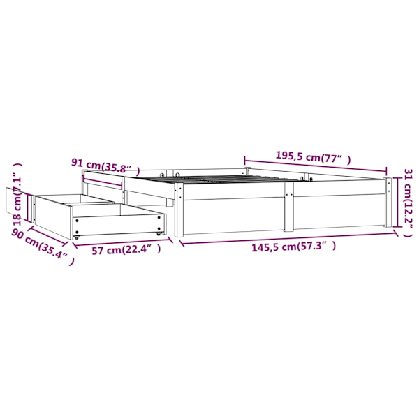 vidaXL Sängram med lådor vit 140x190 cm Vit