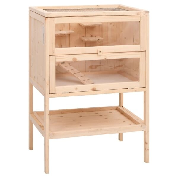 vidaXL Hamsterbur 55x40x80 cm massivt granträ Brun