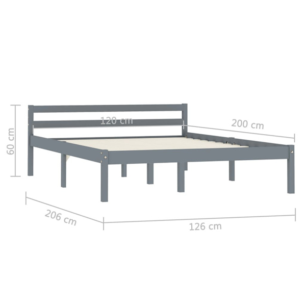 vidaXL Sängram grå massiv furu 120x200 cm grå