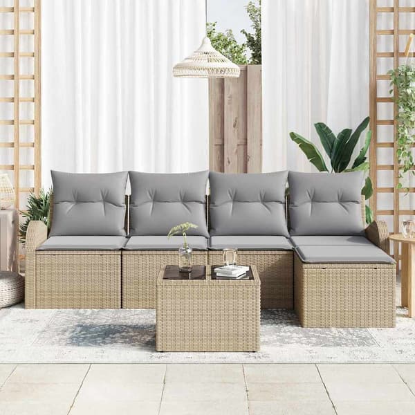 vidaXL Trädgårdsoffset 6 st Beige konstrotting Beige