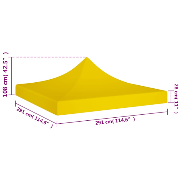 vidaXL Tak till partytält 3x3 m gul 270 g/m² Gul