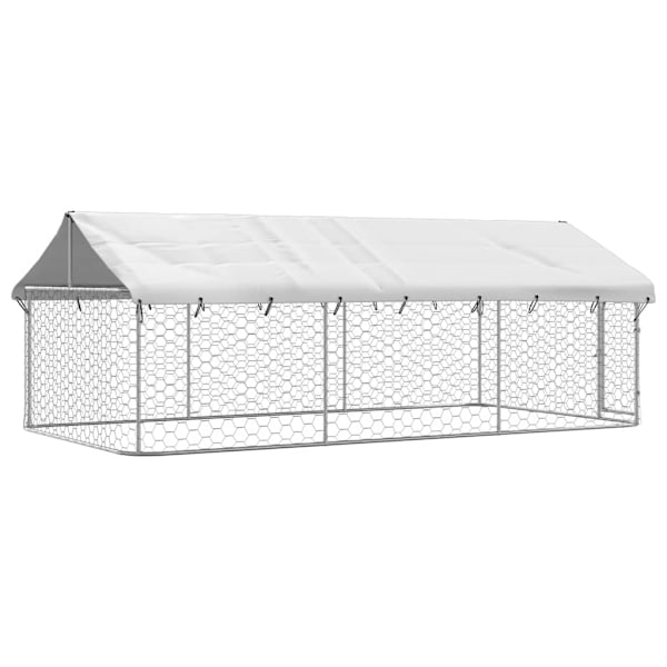 vidaXL Hundgård med tak för utomhusbruk 400x200x150 cm Silver