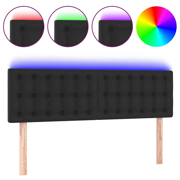 vidaXL Sänggavel LED svart 144x5x78/88 cm konstläder Svart