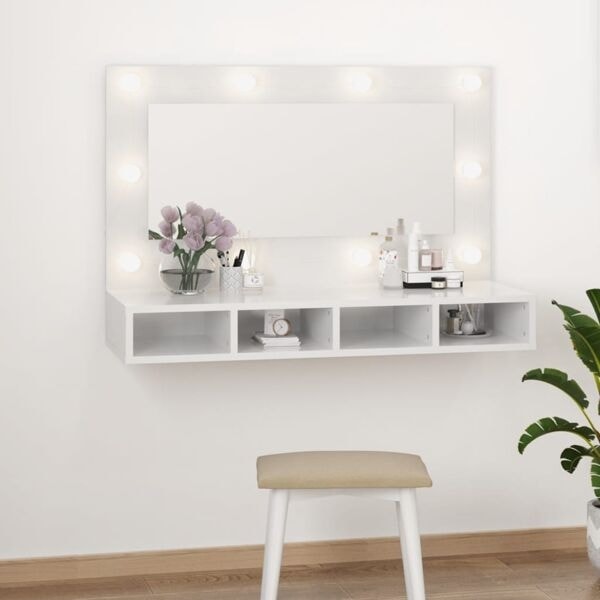 vidaXL Spegelskåp med LED vit högglans 90x31,5x62 cm Vit