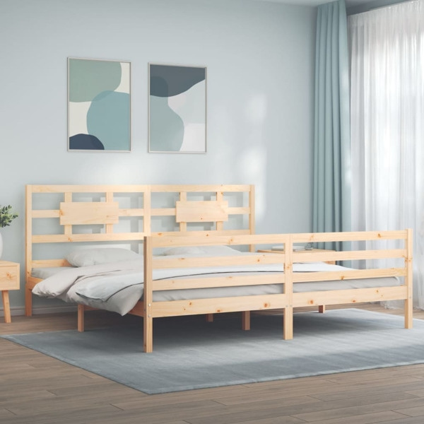 vidaXL Sängram med huvudgavel massivt trä Brun