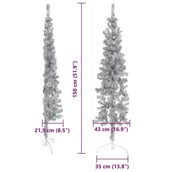 vidaXL Smal halv plastgran med stativ silver 150 cm Silver