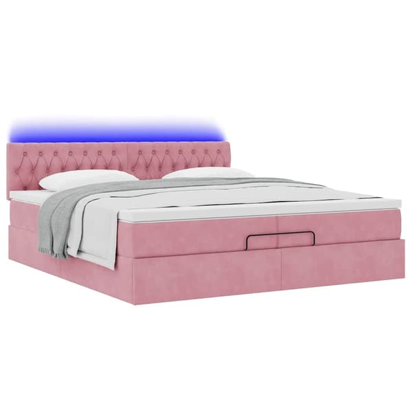 vidaXL Ottoman sängram med madrasser rosa 200x200 cm sammet Rosa