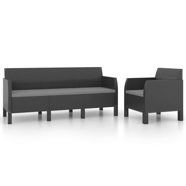 vidaXL Loungegrupp för trädgården 2 delar m. dynor PP-rotting antracit Antracit