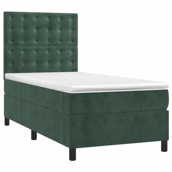 vidaXL Ramsäng med madrass mörkgrön 90x190 cm sammet Grön