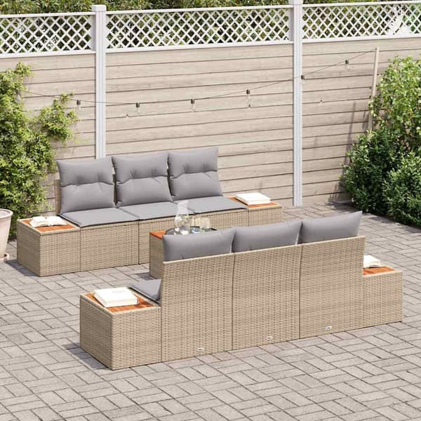 vidaXL Trädgårdsoffset 7 st Beige Poly rattan Beige