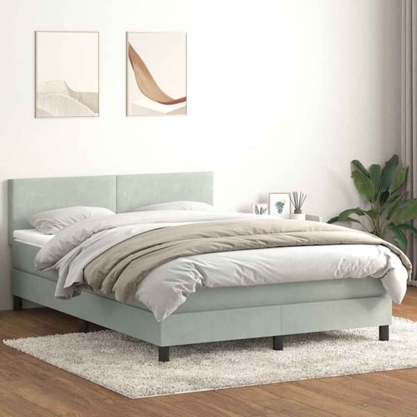 vidaXL Ramsäng med madrass ljusgrå 160x220 cm sammet Grå