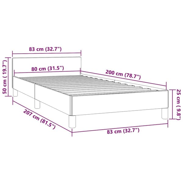 vidaXL Sängram utan madrass ljusgrå 80x200 cm sammet Grå