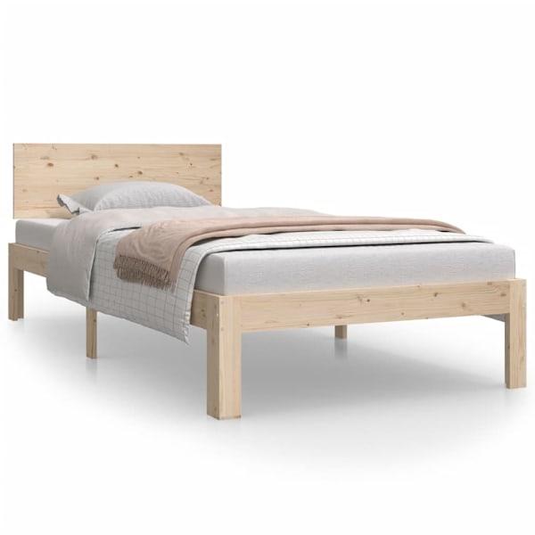 vidaXL Sängram massiv furu 90x200 cm Brun