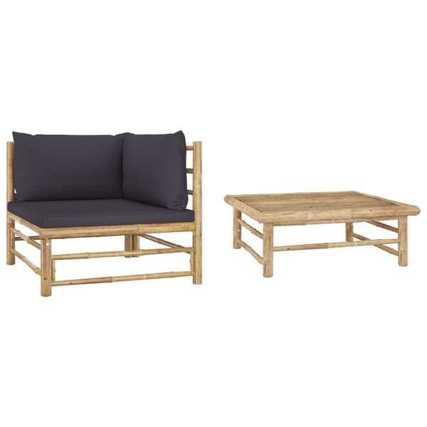 vidaXL Loungeset för trädgården med mörkgråa dynor 2 delar bambu grå