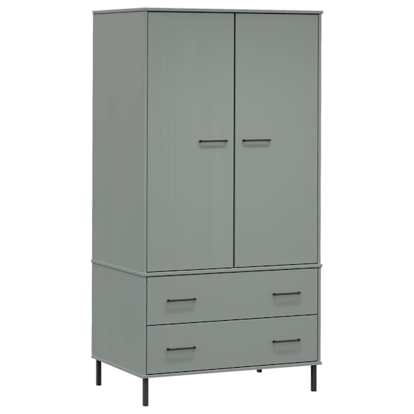 vidaXL Klädskåp med metallben OSLO grå 90x55x172,5 cm massivt trä Grå