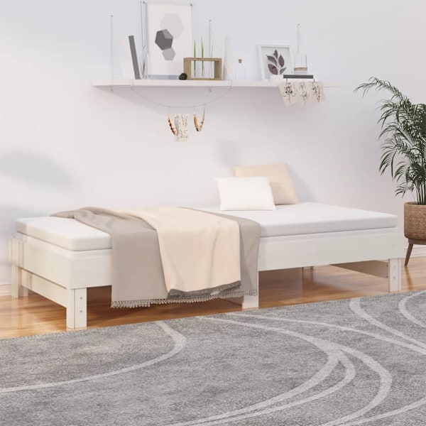 vidaXL Utdragbar dagbädd vit 2x(80x200) cm massiv furu Vit