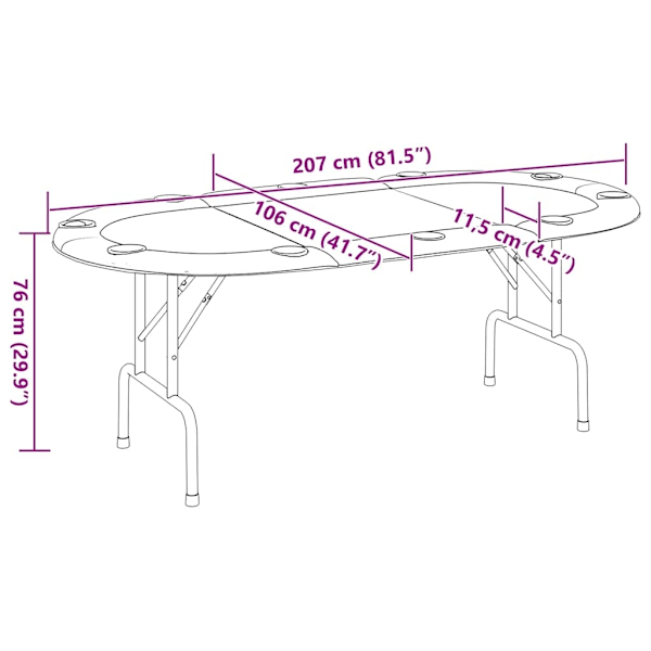 vidaXL Pokerbord för 10 spelare hopfällbart 207x106x76 cm blå Blå