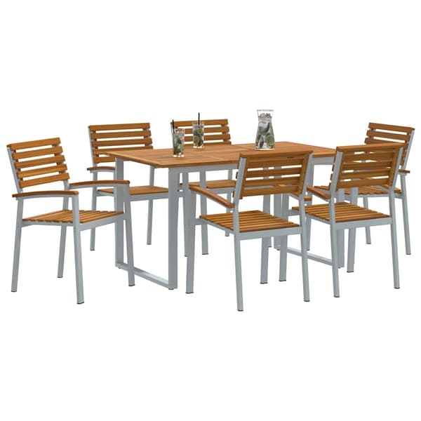 vidaXL Trädgårdsmöbelset 7 pcs Grå Massivt Akaciaträ Grå