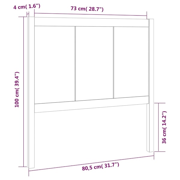 vidaXL Sänggavel 80,5x4x100 cm massiv furu Brun