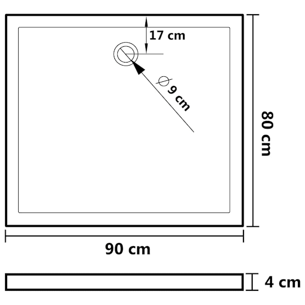 vidaXL Duschkar rektangulärt ABS svart 80x90 cm Svart