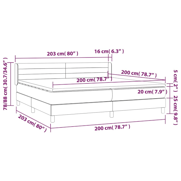 vidaXL Ramsäng med madrass mörkgrå 200x200 cm tyg Grå