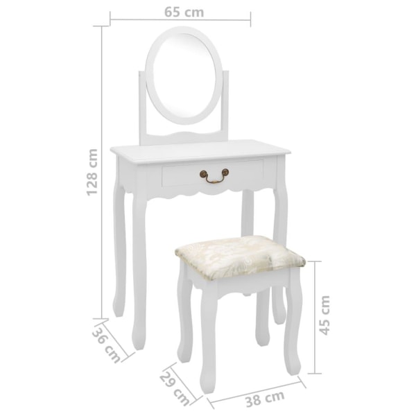 vidaXL Sminkbord med pall vit 65x36x128 cm kejsarträ MDF Vit