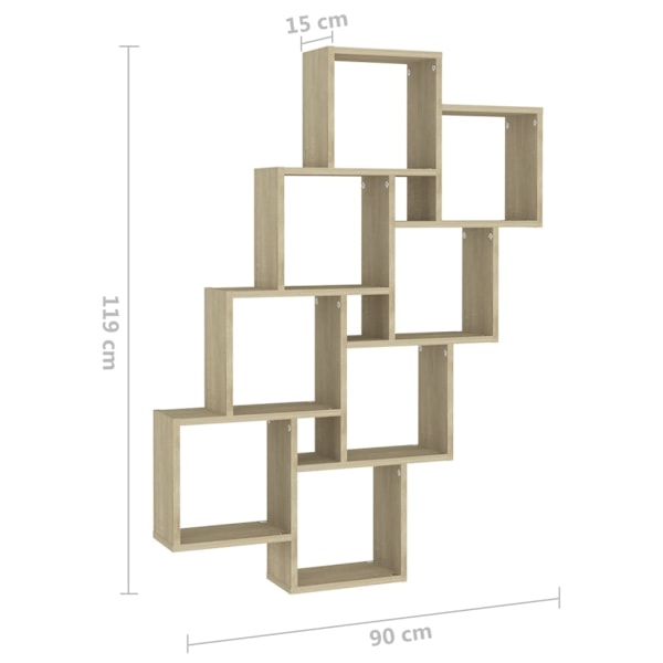 vidaXL Vägghylla kubformad sonoma-ek 90x15x119 cm konstruerat trä Brun