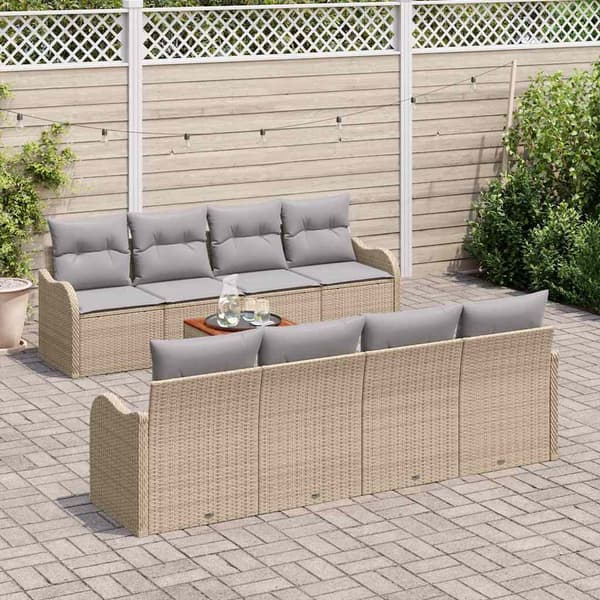 vidaXL Trädgårdsoffset 9 st Beige konstrotting Beige