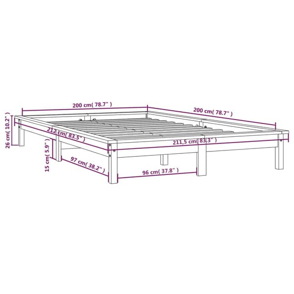 vidaXL Sängram grå 200x200 cm massiv furu Grå