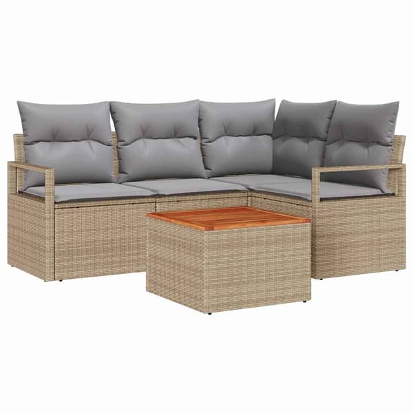 vidaXL Trädgårdsoffset 5 st Beige konstrotting Beige
