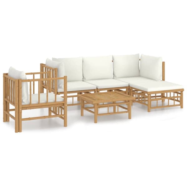 vidaXL Loungegrupp 6 delar gräddvita dynor bambu Brun