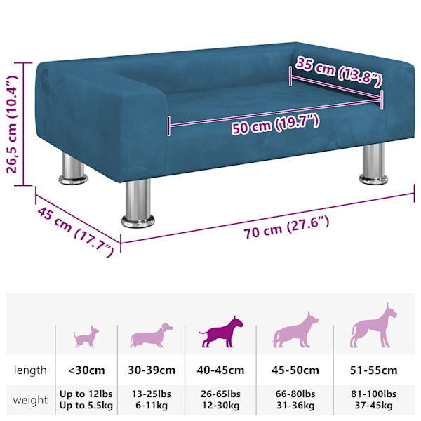 vidaXL Hundbädd blå 70x45x26,5 cm sammet Blå