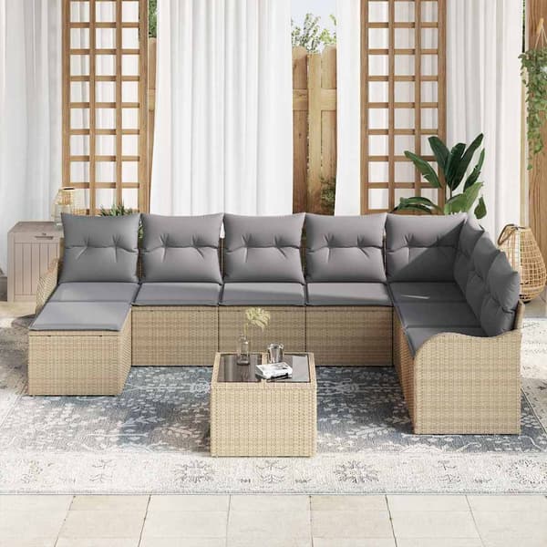 vidaXL Trädgårdsoffset 9 st Beige konstrotting Beige