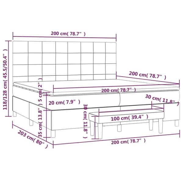 vidaXL Ramsäng med madrass mörkgrå 200x200 cm sammet Grå