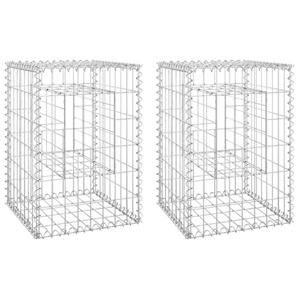 vidaXL Gabionkorgar 2 st stolpformade 40x40x60 cm järn Silver