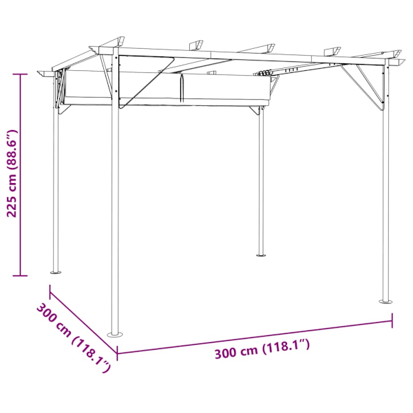 vidaXL Pergola med indragbart tak gräddvit 3x3 m stål Creme