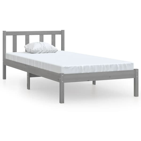 vidaXL Sängram grå massiv furu 90x200 cm grå
